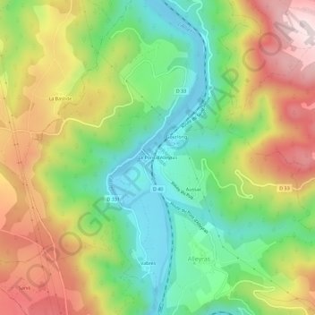 Le Pont d'Alleyras topographic map, elevation, terrain