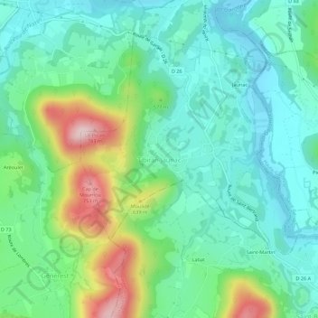 Tibiran-Jaunac topographic map, elevation, terrain