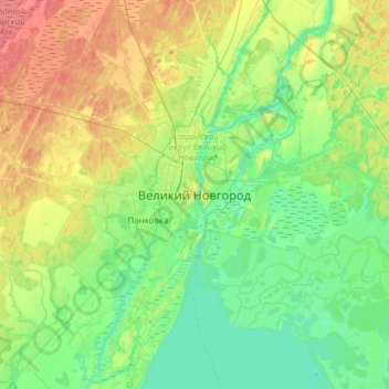 Veliky Novgorod topographic map, elevation, terrain