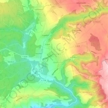 Kleinschönach topographic map, elevation, terrain
