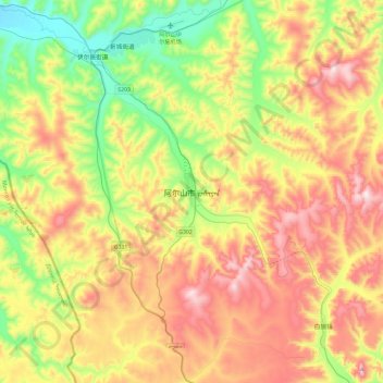 Arxan topographic map, elevation, terrain