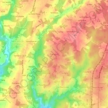 Puyrigaud topographic map, elevation, terrain
