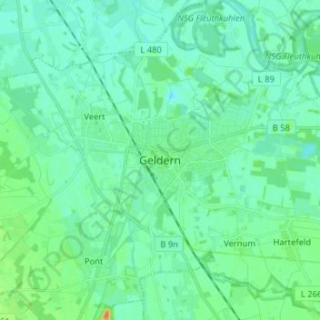 Geldern topographic map, elevation, terrain