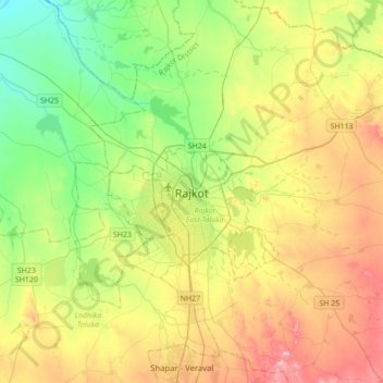 Rajkot topographic map, elevation, terrain