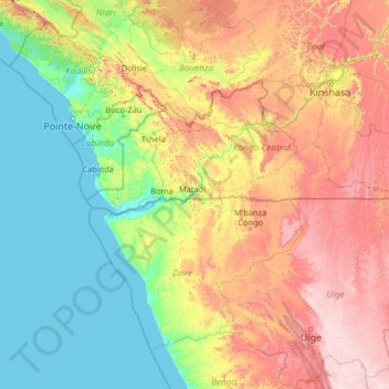 Kongo-Central topographic map, elevation, terrain