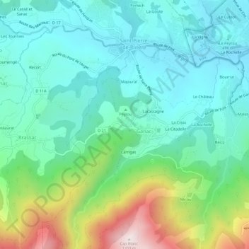 Pey-Jouan topographic map, elevation, terrain