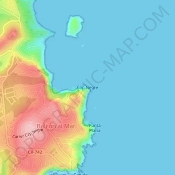 Cap Negre topographic map, elevation, terrain