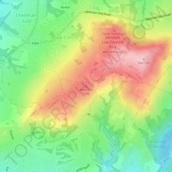 Werneth Low topographic map, elevation, terrain