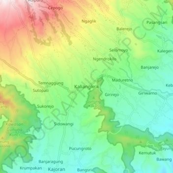 Kaliangkrik topographic map, elevation, terrain