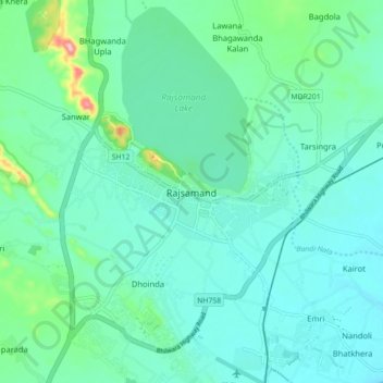 Rajsamand topographic map, elevation, terrain