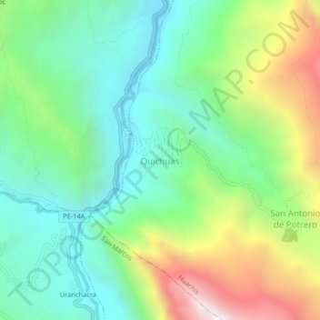 Quichuas topographic map, elevation, terrain