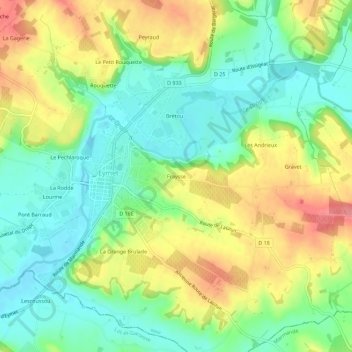 Fraysse topographic map, elevation, terrain
