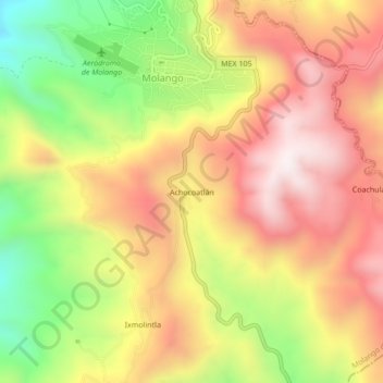 Achocoatlán topographic map, elevation, terrain