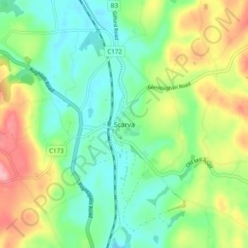 Scarva topographic map, elevation, terrain