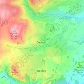 Trefonen topographic map, elevation, terrain