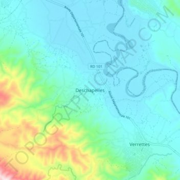 Deschapelles topographic map, elevation, terrain
