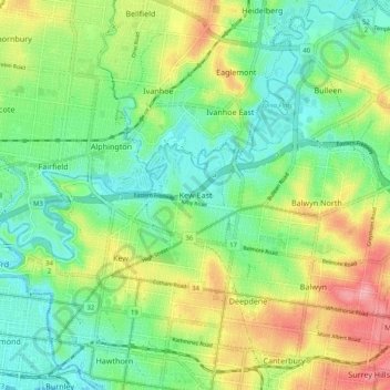 Kew East topographic map, elevation, terrain