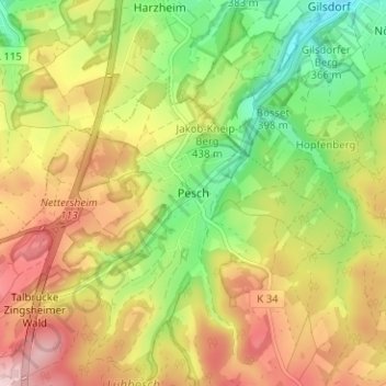 Pesch topographic map, elevation, terrain
