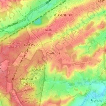 Rowledge topographic map, elevation, terrain