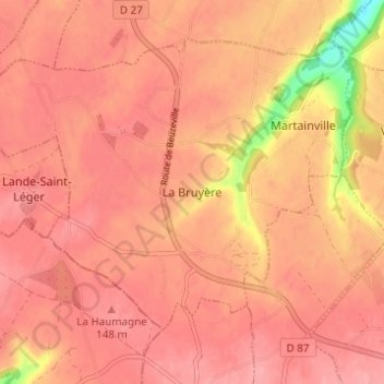 La Bruyère topographic map, elevation, terrain
