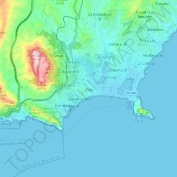 Calp topographic map, elevation, terrain