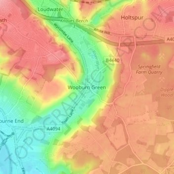 Wooburn Green topographic map, elevation, terrain