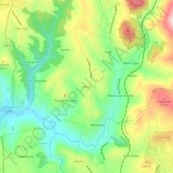 Lexim topographic map, elevation, terrain