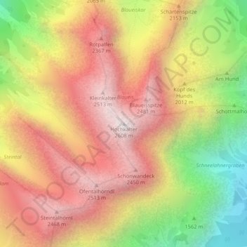 Hochkalter topographic map, elevation, terrain