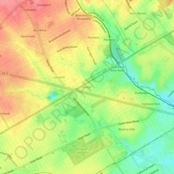 Kirklyn topographic map, elevation, terrain