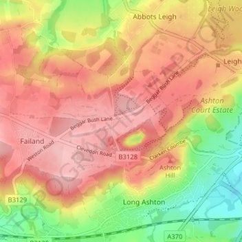 Audley Redwood topographic map, elevation, terrain