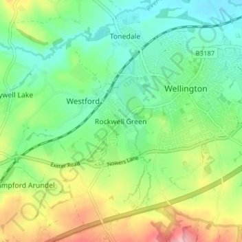 Rockwell Green topographic map, elevation, terrain