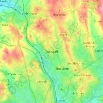 Tunstall topographic map, elevation, terrain