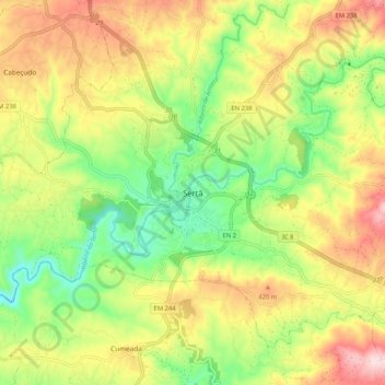Sertã topographic map, elevation, terrain