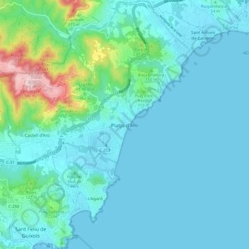 Platja d'Aro topographic map, elevation, terrain