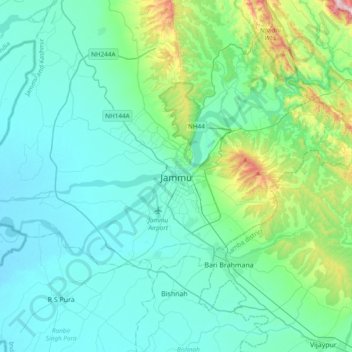 Jammu topographic map, elevation, terrain