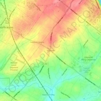 Gwynedd topographic map, elevation, terrain