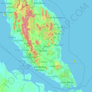 Pahang topographic map, elevation, terrain
