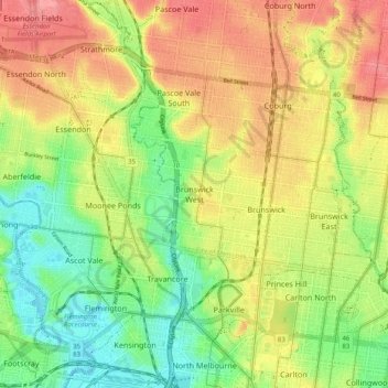 Brunswick West topographic map, elevation, terrain