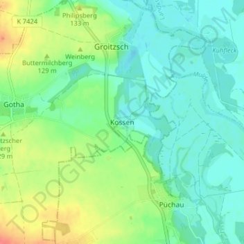 Kossen topographic map, elevation, terrain