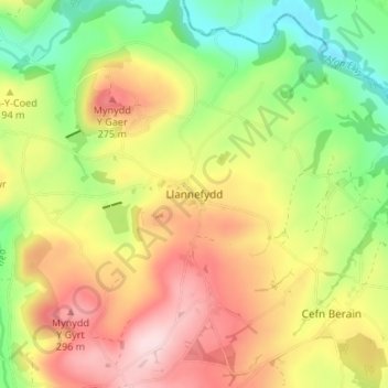 Llannefydd topographic map, elevation, terrain