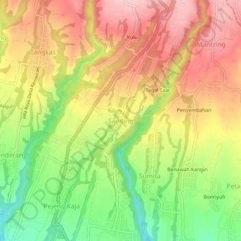 Sanding topographic map, elevation, terrain