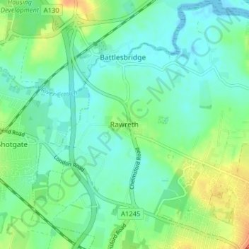 Rawreth topographic map, elevation, terrain