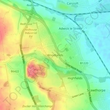 Woodlands topographic map, elevation, terrain