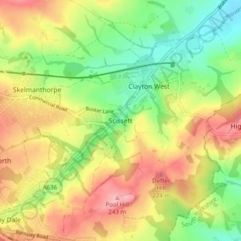 Scissett topographic map, elevation, terrain