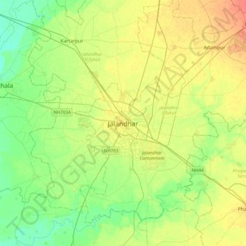 Jalandhar topographic map, elevation, terrain