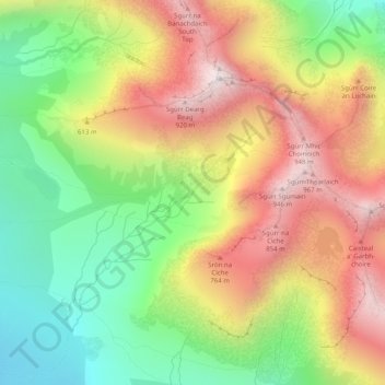 Coire Lagan topographic map, elevation, terrain