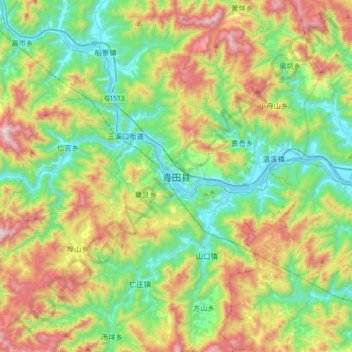 Qingtian topographic map, elevation, terrain