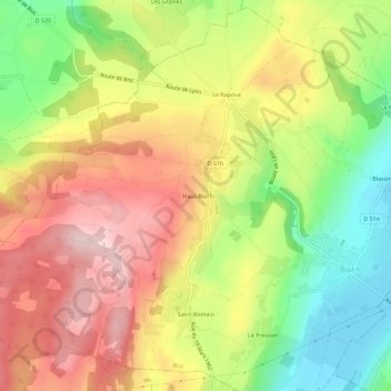 Haut-Biol topographic map, elevation, terrain