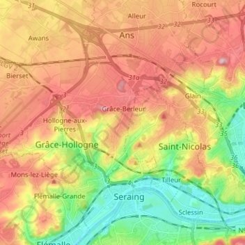 Grâce-Hollogne topographic map, elevation, terrain