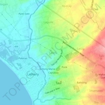 Cawit topographic map, elevation, terrain